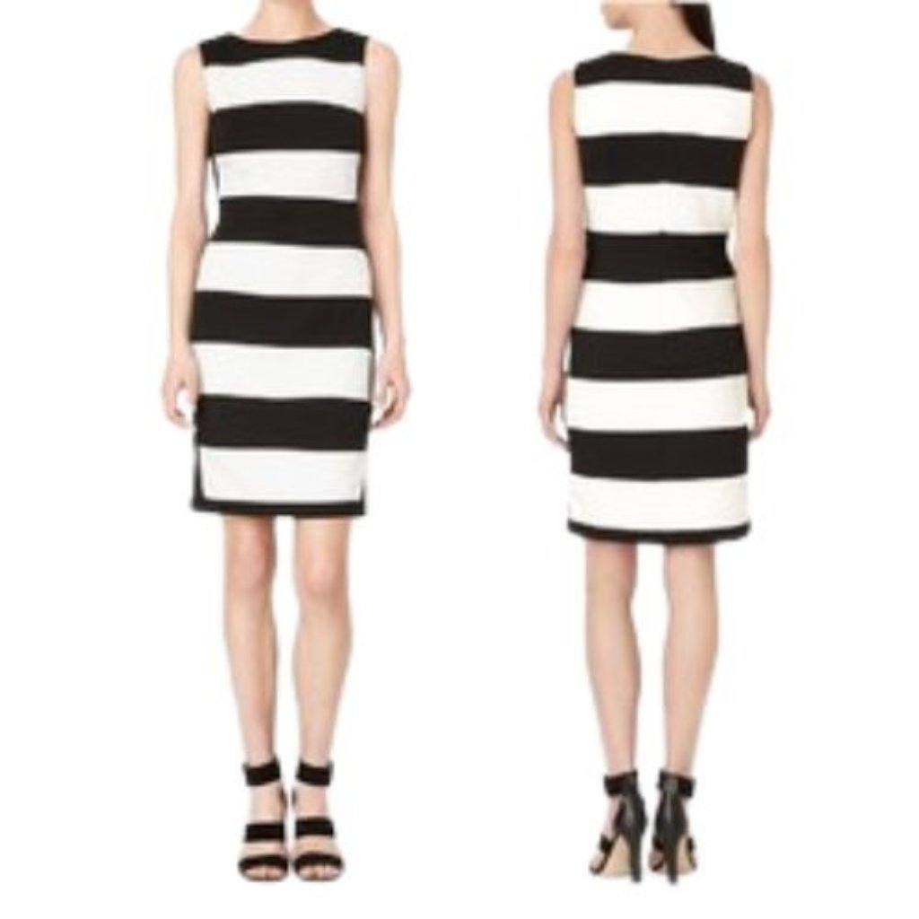 Calvin Klein Women’s Size 4 Sleeveless Striped Colorblock Sheath Dress Black Wht